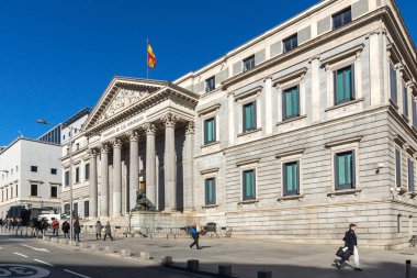 Madrid, İspanya - 22 Ocak 2018: Kongre Binası milletvekillerinin (Congreso de los Diputados) şehir Madrid, İspanya