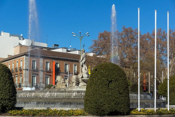 Madrid Spain January 2018 Neptuno Fountain Thyssen Bornemisza Museum City — Stock Photo, Image