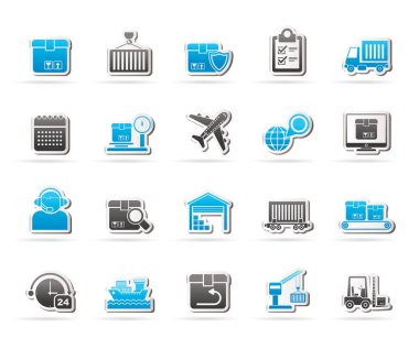 Lojistik, teslimat, taşımacılık ve kargo simgeleri-vektör Icon set