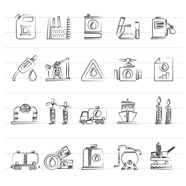 Olaj Benzin Iparág Ikonok Vector Icon Set — Stock Vector