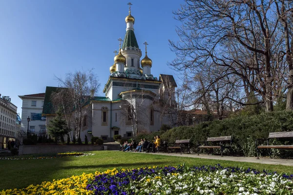 Sofia Bułgaria Marca 2018 Niesamowite Widok Złote Kopuły Rosyjski Kościół — Zdjęcie stockowe