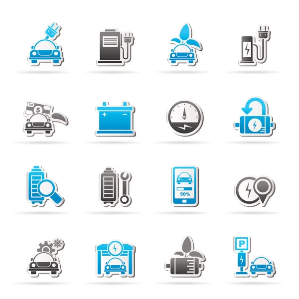 Ekoloji Elektrikli Otomobil Simgeler Vektör Icon Set — Stok Vektör