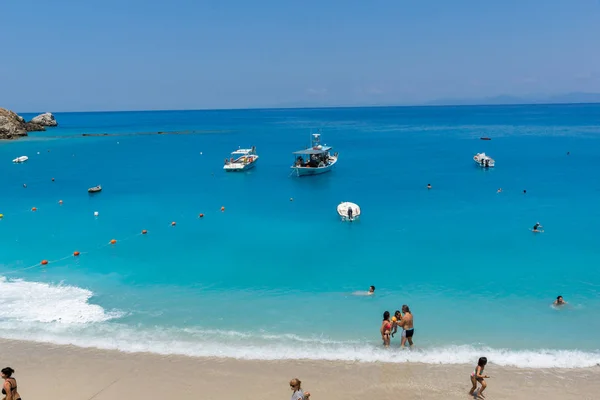 Kathisma Beach Lefkada Greece Июля 2014 Года Турист Пляже Кафизма — стоковое фото