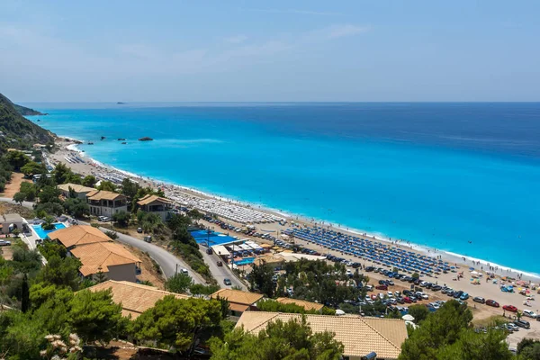 Kathisma Beach Lefkada Grecia Luglio 2014 Turista Sulla Spiaggia Kathisma — Foto Stock