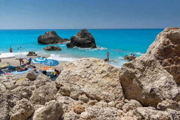 Megali Petra Beach Lefkada Grecia Luglio 2014 Veduta Panoramica Delle — Foto Stock