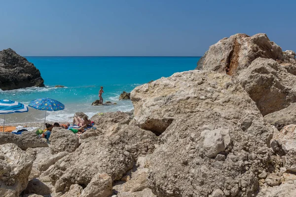 Megali Petra Beach Lefkada Grecia Luglio 2014 Veduta Panoramica Delle — Foto Stock