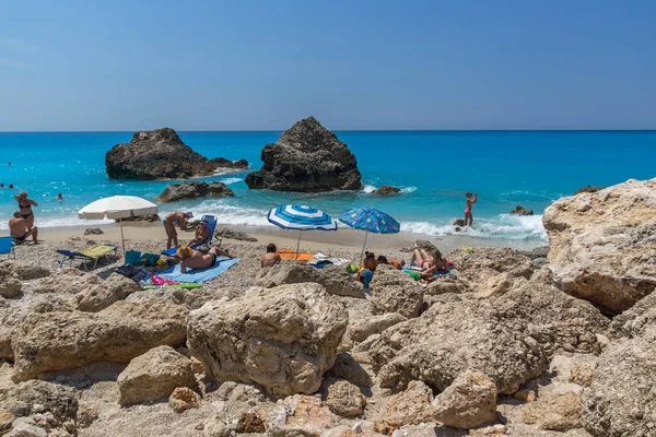 Megali Petra Beach Lefkada Grecia Luglio 2014 Veduta Panoramica Delle — Foto Stock