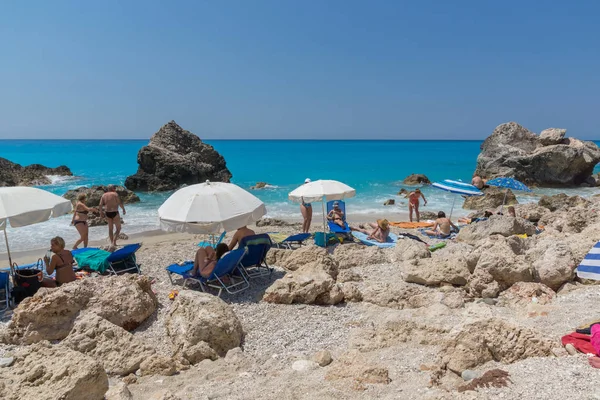 Megali Petra Beach Lefkada Grecia Luglio 2014 Veduta Panoramica Delle — Foto Stock