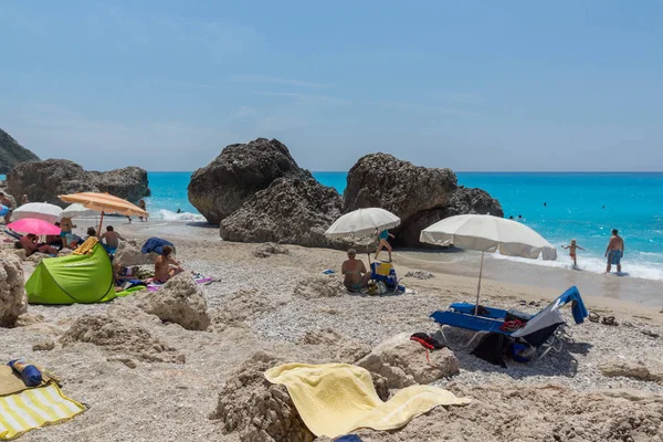 Megali Petra Beach Lefkada Grecia Luglio 2014 Veduta Panoramica Delle — Foto Stock