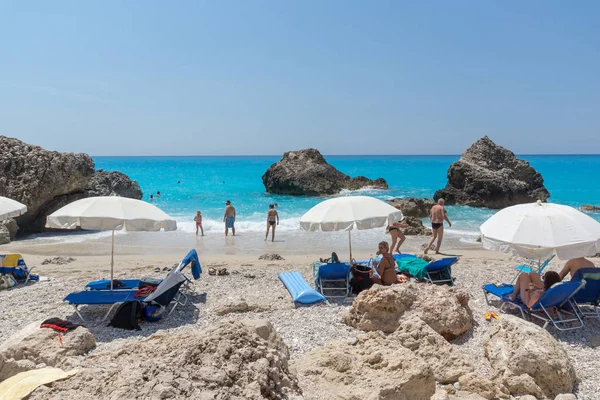 Megali Petra Beach Lefkada Grecia Luglio 2014 Veduta Panoramica Delle — Foto Stock