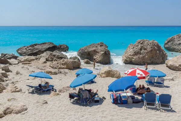 Megali Petra Beach Lefkada Grecia Luglio 2014 Veduta Panoramica Delle — Foto Stock