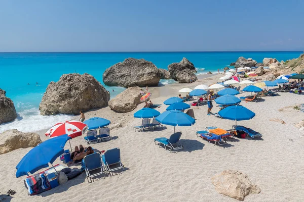 Megali Petra Beach Lefkada Grecia Luglio 2014 Veduta Panoramica Delle — Foto Stock