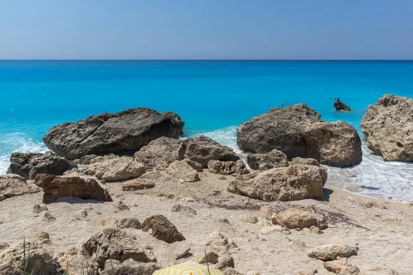 Megali Petra Beach Lefkada Greece Июля 2014 Панорамный Вид Голубые — стоковое фото