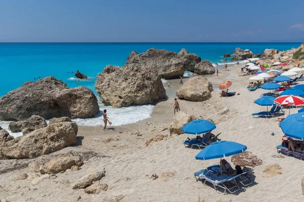 Megali Petra Beach Lefkada Grecia Luglio 2014 Veduta Panoramica Delle — Foto Stock