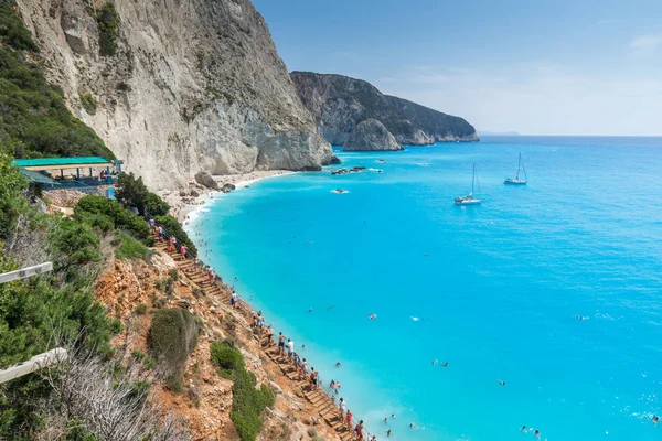 Porto Katsiki Beach Lefkada Griekenland Juli 2014 Mensen Bezoeken Van — Stockfoto