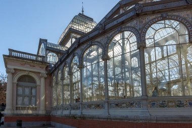 Madrid, İspanya - 22 Ocak 2018: Crystal Palace Retiro Park City, Madrid, İspanya