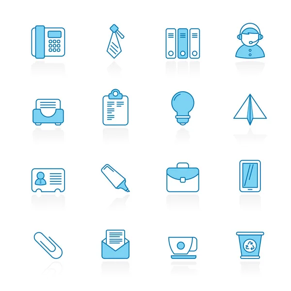 Line Blue Background Business Office Icons Vector Icon Set — Stock Vector