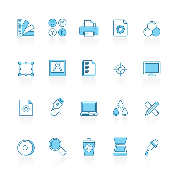 Línea Con Fondo Azul Imprimir Iconos Industria Vector Icono Conjunto — Vector de stock