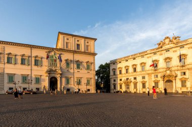 Rome, İtalya - 24 Haziran 2017: Gün batımı görünümü Quirinal Sarayı, Piazza del Quirinale, Rome, İtalya