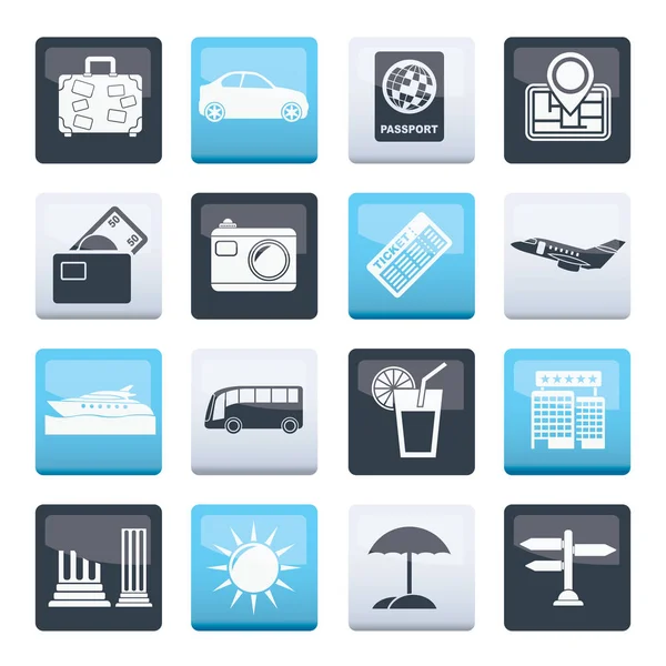 Travel Vacation Icons Color Background Vector Icon Set — Stock Vector