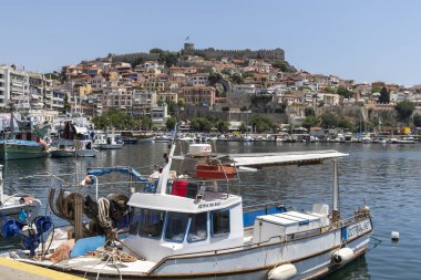 Panorama of embankment of city of Kavala, Greece clipart