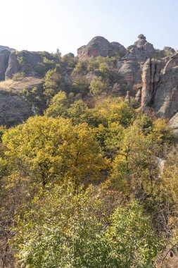 Kaya oluşumunun sonbahar manzarası Belogradchik Kayaları, Vidin Bölgesi, Bulgaristan