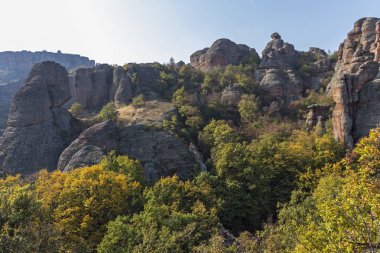 Kaya oluşumunun sonbahar manzarası Belogradchik Kayaları, Vidin Bölgesi, Bulgaristan