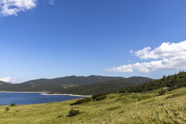 Belmeken Barajı 'nın yaz manzarası, Rila dağı, Bulgaristan