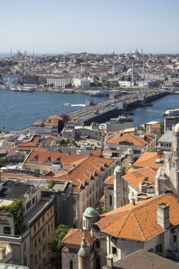 İstanbul, Türkiye - 27 Temmuz 2019: Galata Kulesinden İstanbul, Türkiye 'ye İnanılmaz Panorama