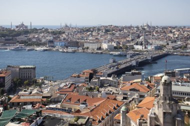 İstanbul, Türkiye - 27 Temmuz 2019: Galata Kulesinden İstanbul, Türkiye 'ye İnanılmaz Panorama