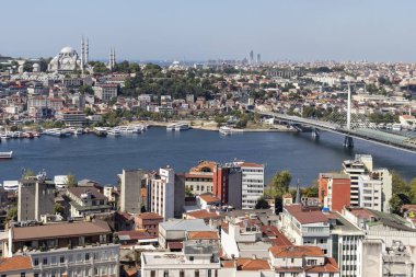 İstanbul, Türkiye - 27 Temmuz 2019: Galata Kulesinden İstanbul, Türkiye 'ye İnanılmaz Panorama