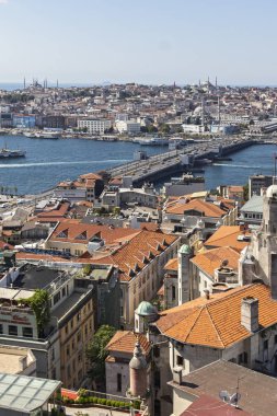 İstanbul, Türkiye - 27 Temmuz 2019: Galata Kulesinden İstanbul, Türkiye 'ye İnanılmaz Panorama