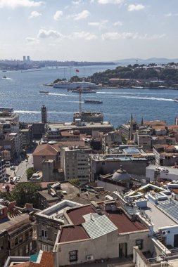 İstanbul, Türkiye - 27 Temmuz 2019: Galata Kulesinden İstanbul, Türkiye 'ye İnanılmaz Panorama