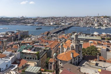 İstanbul, Türkiye - 27 Temmuz 2019: Galata Kulesinden İstanbul, Türkiye 'ye İnanılmaz Panorama