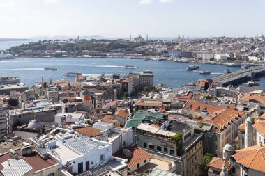 İstanbul, Türkiye - 27 Temmuz 2019: Galata Kulesinden İstanbul, Türkiye 'ye İnanılmaz Panorama