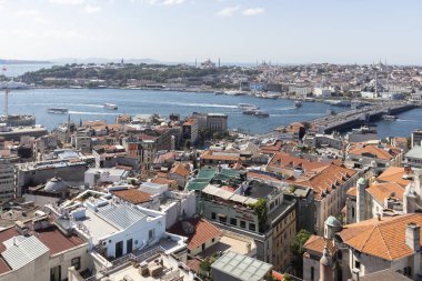 İstanbul, Türkiye - 27 Temmuz 2019: Galata Kulesinden İstanbul, Türkiye 'ye İnanılmaz Panorama