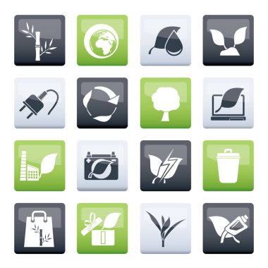 Renk arkaplanı üzerinde çevre ve koruma simgeleri - vektör simgesi belirlendi