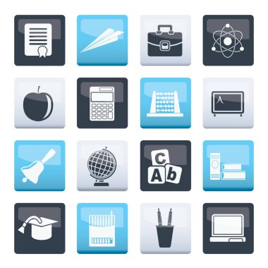 Okul ve eğitim simgelerinin üzerinde renk arka plan - vektör Icon set