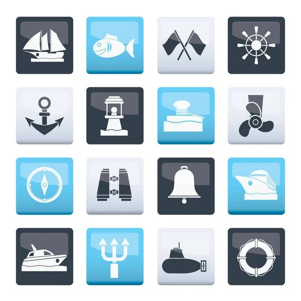 Marine Zee Nautische Pictogrammen Kleur Achtergrond Vector Pictogram Set — Stockvector