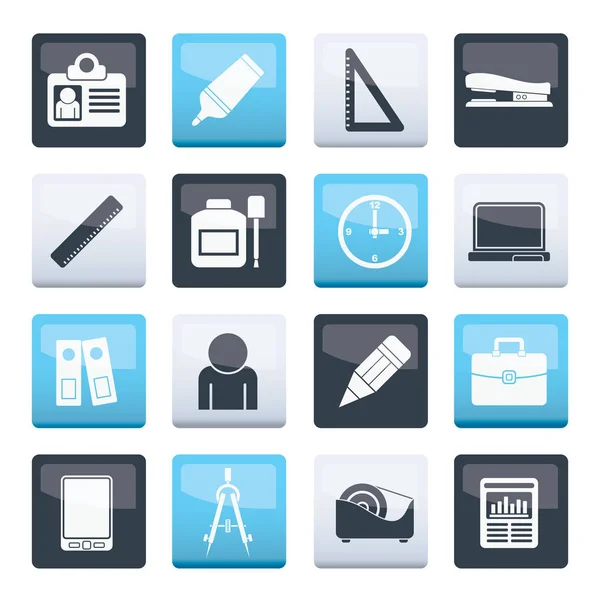 Zakelijke Kantoor Objecten Iconen Kleur Achtergrond Vector Icon Set — Stockvector