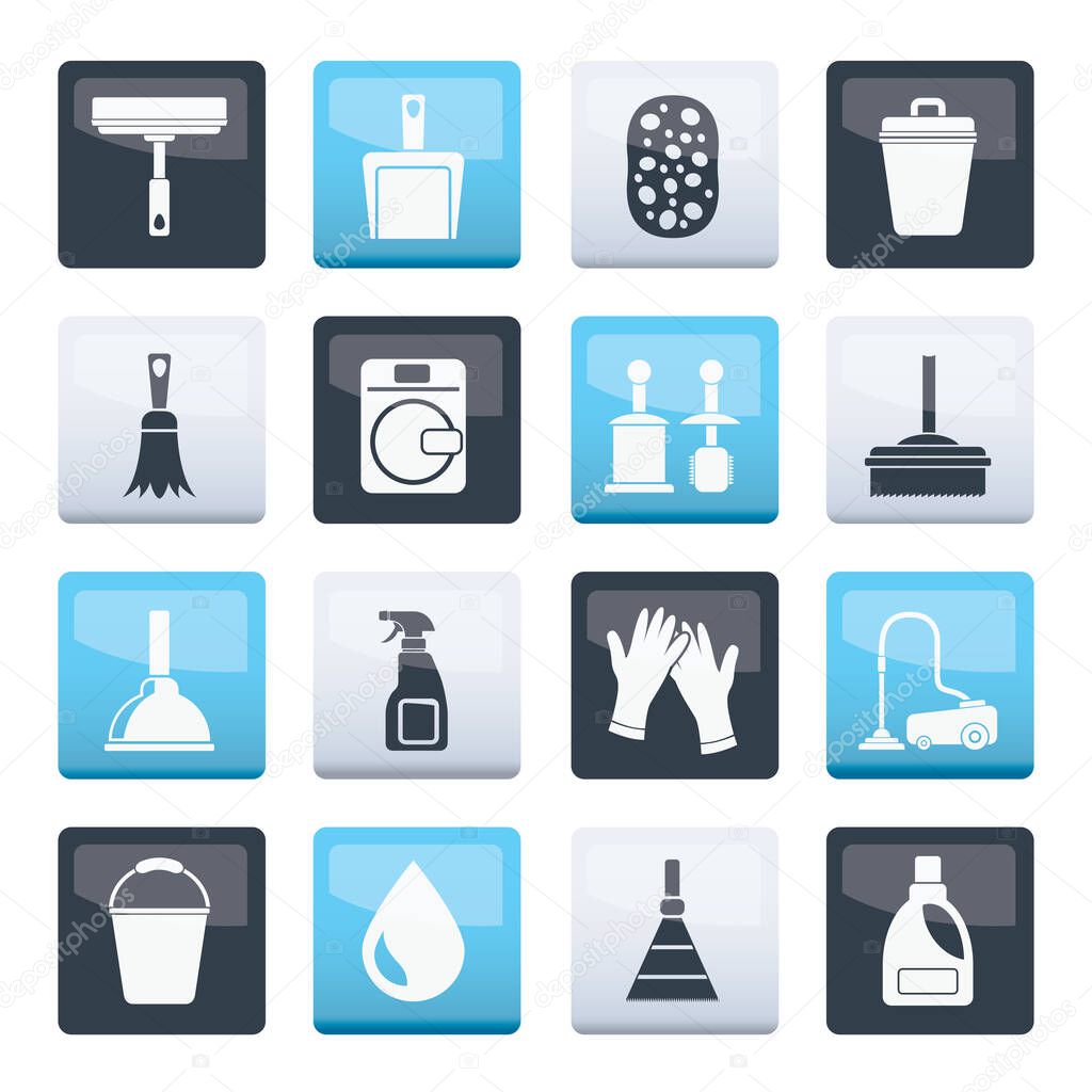 Cleaning and hygiene icons over color background - vector icon set