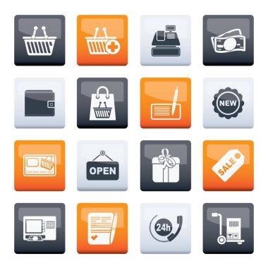 Alışveriş ve perakende simgeleri renk arka plan - vektör Icon set