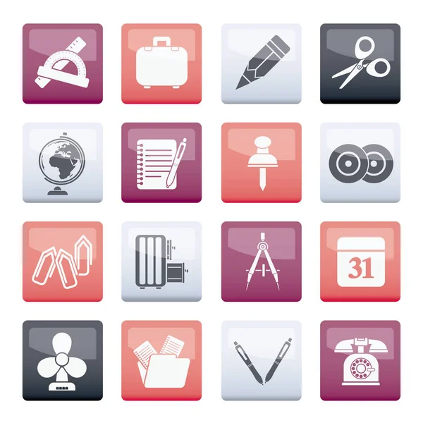 Business Office Objects Icons Color Background Vector Icon Set — Stock Vector