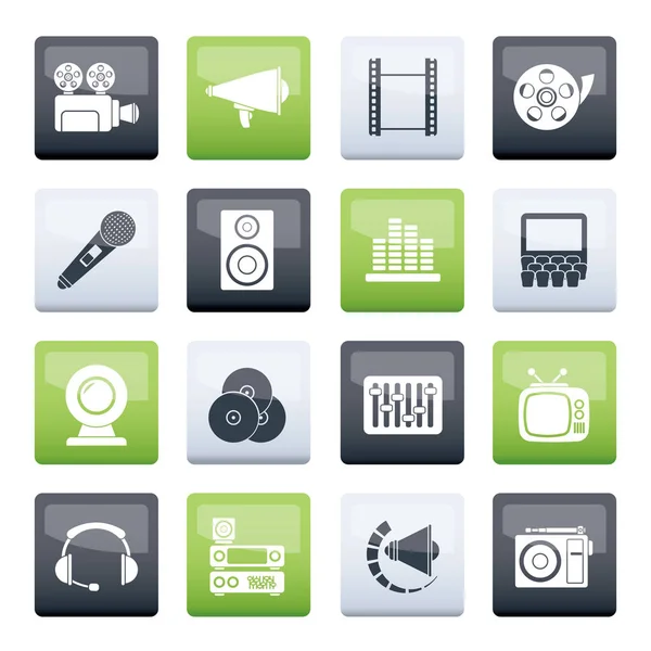 Audio Video Icons Color Background Vector Icon Set — Stock Vector