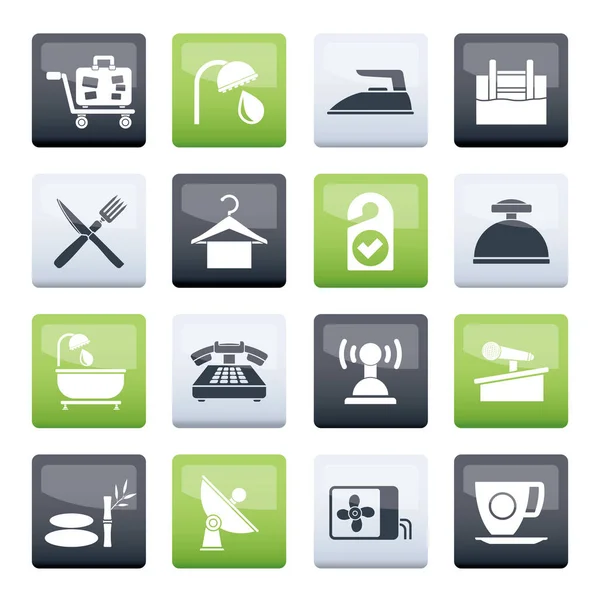 Hotel Und Motelsymbole Auf Farbigem Hintergrund Vector Icon Set — Stockvektor