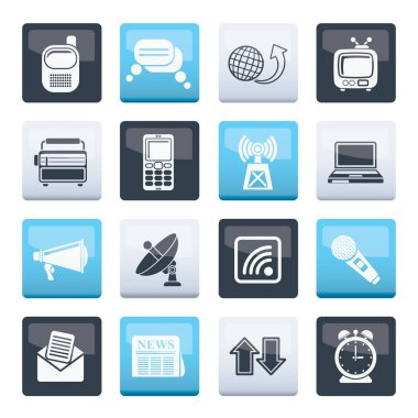 Renk arkaplanı üzerinde iletişim ve bağlantı simgeleri - vektör simgesi belirlendi