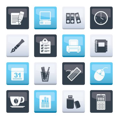 İş ve ofis donanımları simgelerinin üzerinde renk arka plan - vektör Icon set