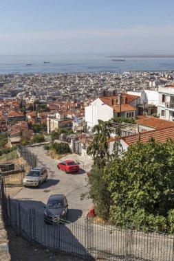 Selanik, Yunanistan - 22 Eylül 2019: Panoramik manzara kenti Selanik, Orta Makedonya, Yunanistan