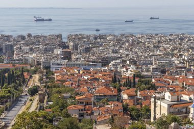 Selanik, Yunanistan - 22 Eylül 2019: Panoramik manzara kenti Selanik, Orta Makedonya, Yunanistan