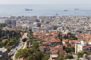 Selanik, Yunanistan - 22 Eylül 2019: Panoramik manzara kenti Selanik, Orta Makedonya, Yunanistan